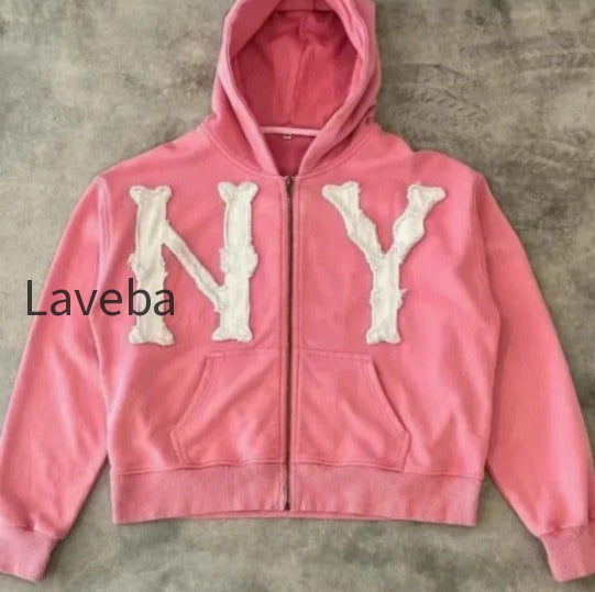 db-letter-embroidered-oversized-zip-hoodie