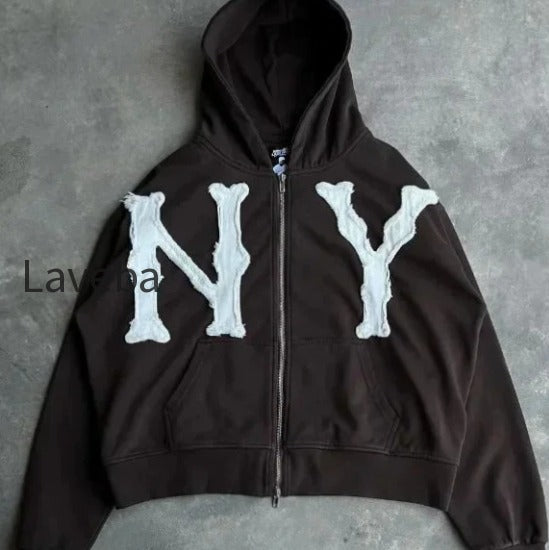 db-letter-embroidered-oversized-zip-hoodie