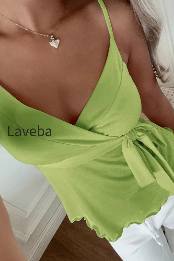 v-neck-waist-tie-wavy-hem-cami-top
